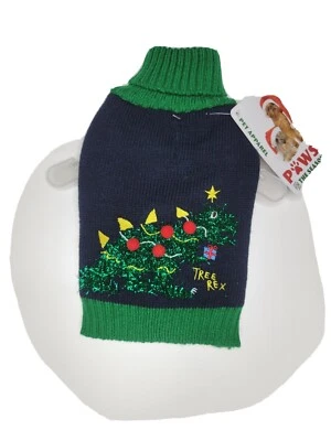 Pet Paws Apparel Merry X-Mas Tree Rex Holiday XS Sweater Pajamas Puppy Dog Cat - Image 1 of 4