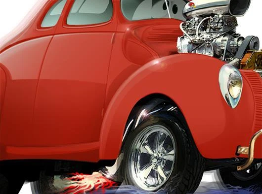 1940 Drag Coupe Street Racer Caricature Car Tshirt #1940 Ford Auto Cartoon Art - Изображение 1 из 1