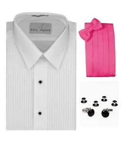 Tuxedo Shirt, Hot Pink Cummerbund, Bow-Tie, Cuff Links & Studs #937