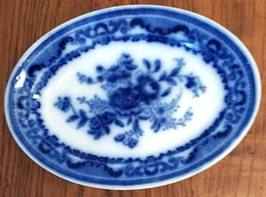 Flow Blue England Transferware Blumenmotiv ovale Schale Muster unbekannt antik - Bild 1 von 5