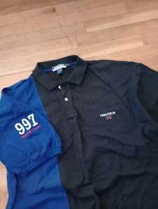 Vintage Nautica Competition Polo Shirt 90s Sailing Throwback Black/Blue 997 XXL - Picture 1 of 5