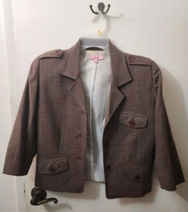 View Blazer Womens 10 Brown Cropped 3/4 Sleeve Pockets Career - Picture 1 of 6