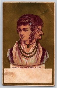 Leere viktorianische Sammelkarte "Sweet Sixteen and Sixty" Mädchen/Frau - Bild 1 von 2