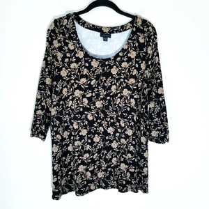 J Jill Tunic Top Womens MP Medium Petite Black Floral Pullover Wearever - Picture 1 of 10