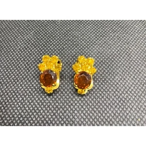 Vintage Goldtone and Brown Faceted Rhinestone Clip Earrings - Picture 1 of 4