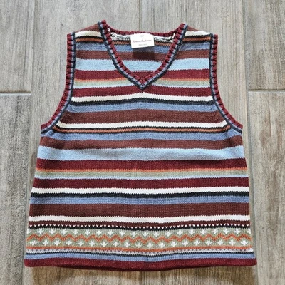 Hanna Andersson Sweater Vest Boys 100 Multi Stripe Fair Isle Cozy Winter Classic - Image 1 of 4