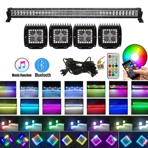 42'' RGB Chasing Halo LED Light Bar + 4Pods Work Lights Combo Kit for Truck ATV - Picture 1 of 12