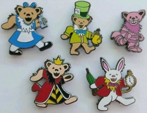 GRATEFUL DEAD X Alice In Wonderland Dancing Bears Enamel Pin Set Cheshire Hatter - Picture 1 of 4