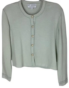 St John Strickjacke Pullover Gr. 6 hell meerschaumgrün Knopfleiste Löcher - Bild 1 von 8
