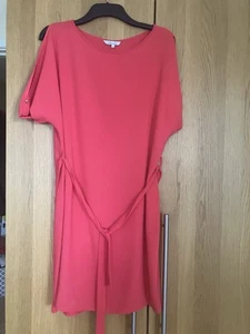 Peacocks Vibrant Coral/pink Knee Length Dress 3/4 Cold Shoulder Sleeves 14 - Picture 1 of 5