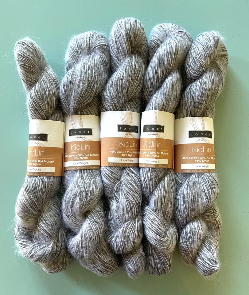 Lote de 5 / Louet KIDLIN Lino Mohair Encaje Peso Hilos - Zorro Plateado Foto 1 de 3
