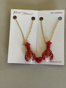 BETSEY JOHNSON GOLD TONE BEST FRIENDS RED LOBSTER/ HEART NECKLACE SET 16”+3” - Picture 1 of 13