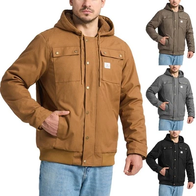 HISEA Men Duck Hooded Jacket Sherpa Lined Insulated Water Resistant Canvas Coat - Image 1 of 4