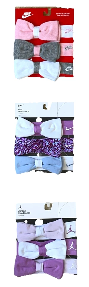 Nike or Jordan Baby Girl Headbands with Bow, 3 Pack; Size 0-6 Months, NWT - Image 1 of 1