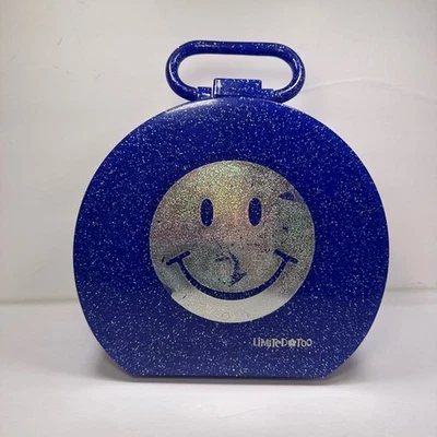 限量 Too Y2K 90 年代蓝色闪光笑脸火车盒化妆珠宝收纳盒 — 第 1/4 张图片