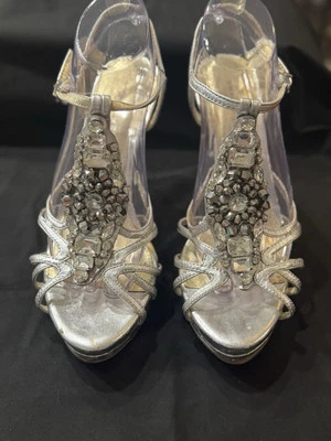 Sexy Tacones Altos Antonio Melani Diamantes de Imitación Plateados Con Estrás Talla 9.5 M Foto 1 de 4