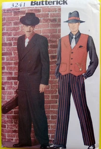 Butterick Pattern 3241 Men's Gangster Zoot Suit Costume Jacket Vest Pants XS-XL - Picture 1 of 6
