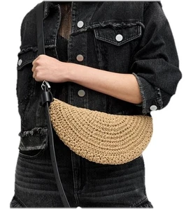 ALLSAINTS Half Moon Woven Knot Shoulder Bag Tan & Black $229 - Picture 1 of 23