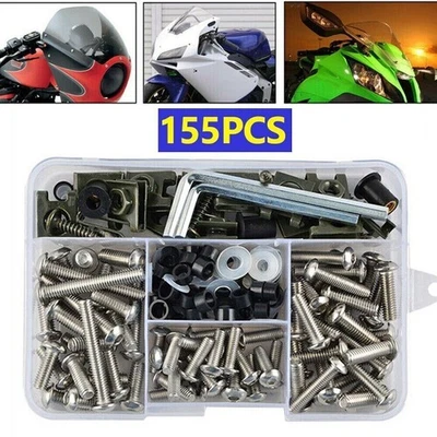 155X/Set Motorcycle Fairing Bolt Kit Bodywork Screws Plate Screws Nut Hardware Foto 1 de 4