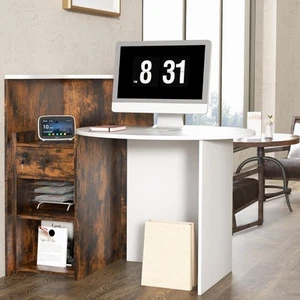 Front Reception Counter Desk w/ L-Shaped Top Shelf & Wide Desktop & Open Shelf - Picture 1 of 9