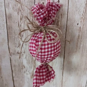 Candy Bon Bon Ornament/ Traditional Red Gingham Fabric- Tier Tray or Bowl Filler - Picture 1 of 2