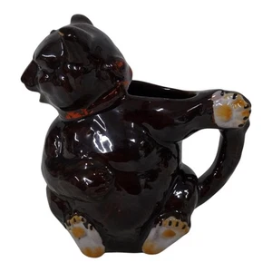 L Batlin & Sons 1950s Ceramic Brown Black Bear Creamer Red Collar Glazed Painted - Picture 1 of 11