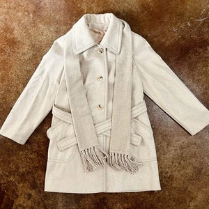 Vintage Country Pacer Pea Mantel Damen Wollmischung USA Gürtel Schal beige große Knöpfe - Bild 1 von 11