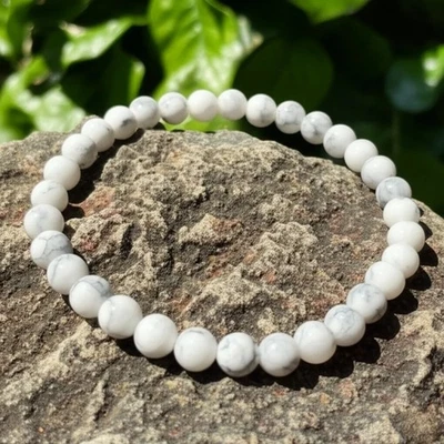 Pulsera Howlita Piedras Preciosas Blancas 4mm Cuentas Redondas Reiki Curación Calmante Mujer Regalo Foto 1 de 4