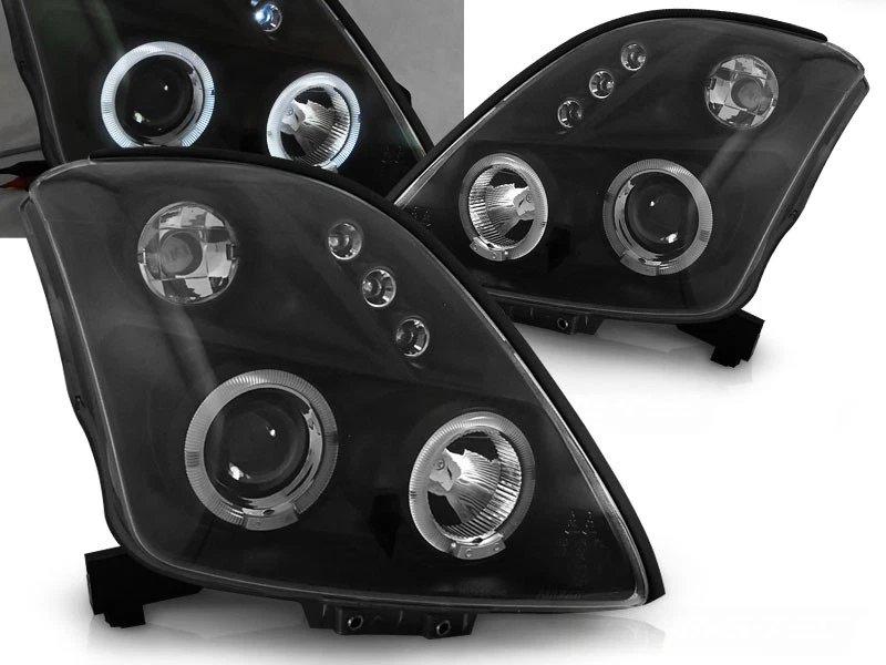 headlights for SUZUKI SWIFT 2005 2006 2007 2008 2009 2010 angel eyes black LHD - Image 1 of 1