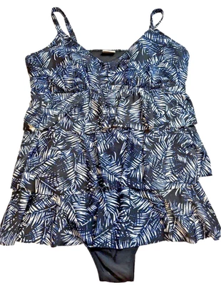 Jaclyn Smith Womens Swimsuit Blue Black Ruffle Tiered Skirted One Piece C Desc - Изображение 1 из 4