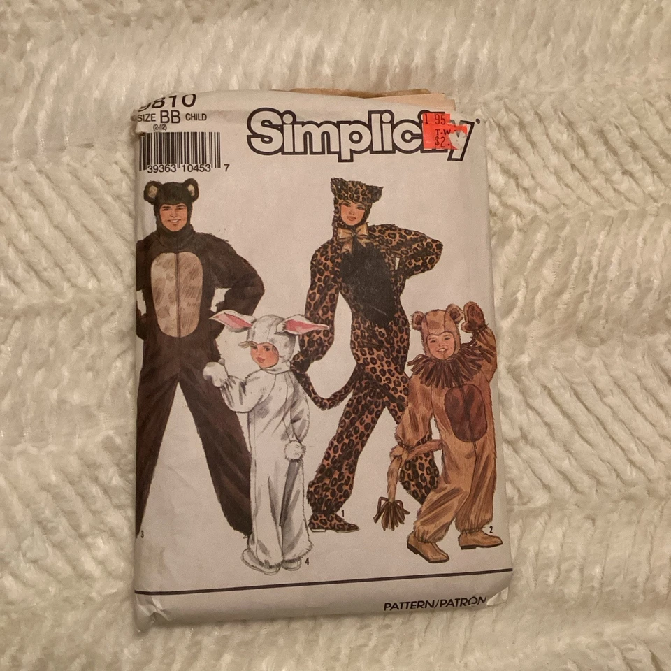 Vtg CUT Simplicity 9810 Sz BB Child Full Animal Costume Leopard Bear Rabbit Lion - Image 1 of 2