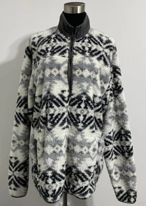 Eddie Bauer Pullover Mens Large Tall White Gray Black Plush Fuzzy Cozy Jacket - Picture 1 of 11