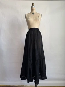 Antique 1900s Black Cotton Ruffle Skirt Petticoat Tucks M L - Picture 1 of 8