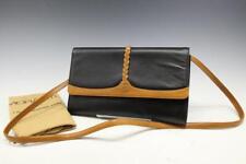 Authentic MORABITO Shoulder Clutch Bag Black Camel Leather Braiding Used JP