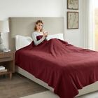 Luxury Solid Burgundy Electric Heated Ribbed Microfleece Year Round Blanket