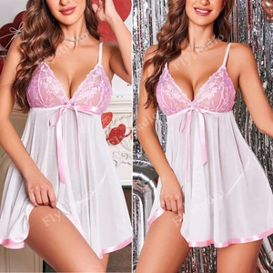 Plus Size Women Sexy Lingerie Lace Babydoll See-Thru Underwear Sleepwear&Panties - Picture 1 of 53