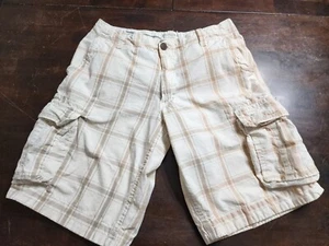 Aeropostale Mens Size 32 Authentic Cargo Shorts White Tan Plaid - Picture 1 of 10