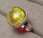 Sterling silver 925 yellow tones DICHROIC GLASS ring UK L/US 6. Gift bag.