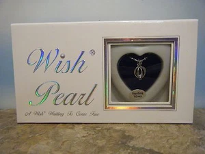 STERLING SILVER WISH PEARL HEART PENDANT NECKLACE *NEW* - Picture 1 of 4