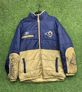 Chaqueta acolchada St Louis Rams para hombre XL NFL cremallera completa Reebok vintage años 90 deportes - Imagen 1 de 24