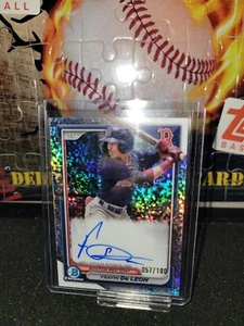 2024 Bowman Chrome Fraymi De Leon 1st Bowman Auto Speckle Refractor #/100 - Picture 1 of 2