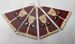 4 Vintage Folk Art Wooden Triangle Santa Christmas Ornaments 5”x3” - Picture 1 of 6