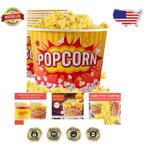 Sturdy Red & Yellow Retro Popcorn Buckets - Pack of 100 for Gatherings - Picture 1 of 10