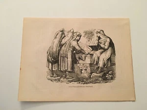 K78) Mujeres italianas en la fuente Bartolomeo Pinelli 1845 grabado - Imagen 1 de 1