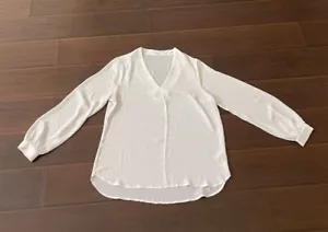 Pleione Women's Ivory Long Sleeve Semi Sheer V-neck Top Blouse Sz S/P NWOT - Picture 1 of 10