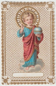 Tarjeta de oración religiosa victoriana troquelada confianza infantil Jesús encaje en relieve - Imagen 1 de 4