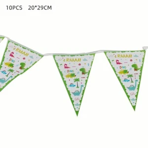 Dinosaur Bunting Birthday Party Hanging Flag Banner Decoration 10pcs - Picture 1 of 5