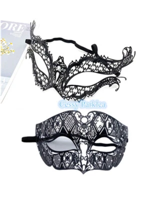 SN-A1-1 Luxury Couples Black Metal Venetian Party Masquerade Masks w/ Rhinestone - Image 1 of 4