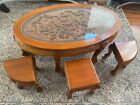 Asian Hand Carved Coffee Tea Table 6 Nesting Stools (Pre 1949)