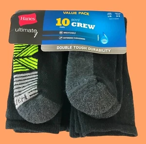 HANES ULTIMATE 10 Pair Value Pack of Boys White Crew Socks Large- New - Picture 1 of 8